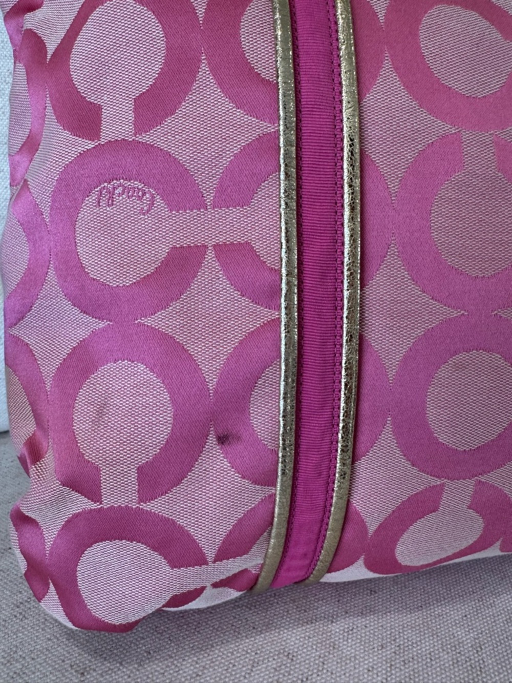Y2K Coach Poppy Op Art Pink Signature Jacquard Tote Shoulder Bag Purse #13826 - Picture 12 of 17